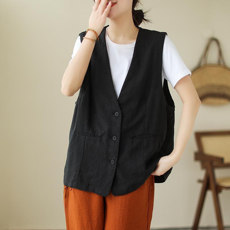 夏天薄款纯色亚麻马甲背心女士约百搭休闲V领坎肩宽松棉麻上衣,淘宝优惠券,粉丝福利购,淘宝优惠卷