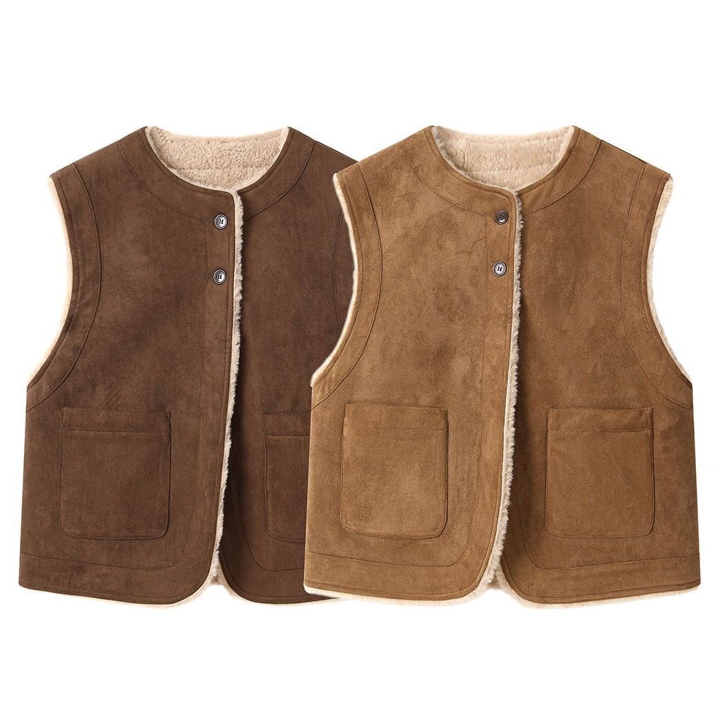 皮毛一体马甲女2025新款仿羊羔女双面秋冬加厚背心短款外套上衣,淘宝优惠券,粉丝福利购,淘宝优惠卷