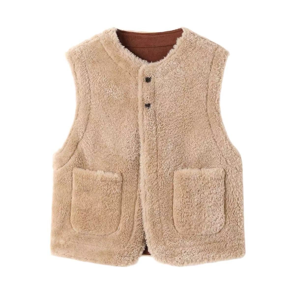 皮毛一体马甲女2025新款仿羊羔女双面秋冬加厚背心短款外套上衣,淘宝优惠券,粉丝福利购,淘宝优惠卷