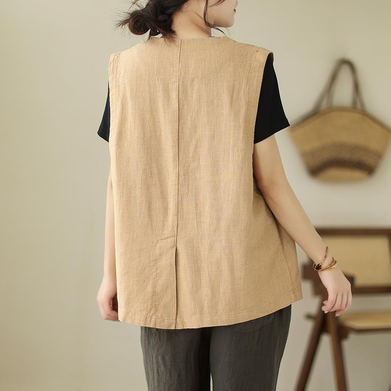 夏天薄款纯色亚麻马甲背心女士约百搭休闲V领坎肩宽松棉麻上衣,淘宝优惠券,粉丝福利购,淘宝优惠卷
