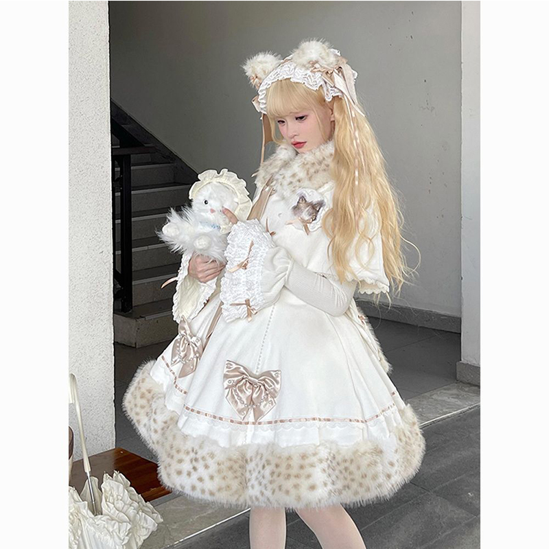 甜美可爱冬季新款日系留洋大小姐lolita斗篷重工公主连衣裙三件套 - 图1