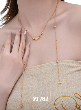 YiMi亦米原创轻奢软萌猫猫项链小众金属慵懒风长款毛衣链新款百搭