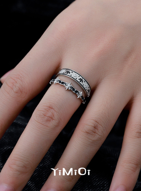 冷淡风格黑白鸢尾花戒指高级感