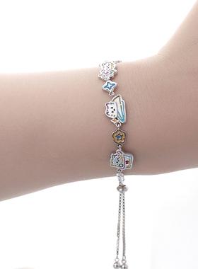 YiMi亦米原创猫猫交响乐卡通可爱猫咪手链高级感小众抽拉链条手环