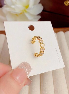 金色心形钻石开口可调戒指