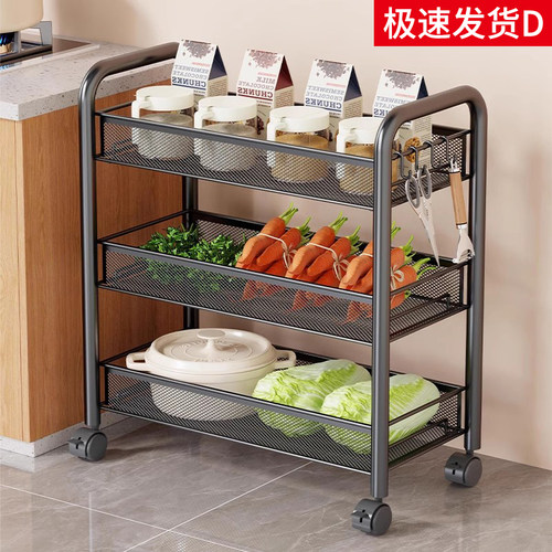 日本进口厨房多功能置物架可移动蔬菜架子零食货架多层收纳小推车 - 图0