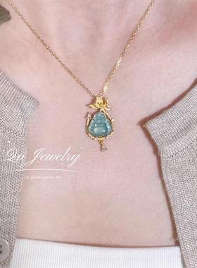 QnJewelry/ mini坐莲金佛 天然a货翡翠s925纯银项链a30