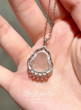 Qn Jewelry/玉髓欢喜佛 天然玉髓佛公925纯银镶钻项链A33