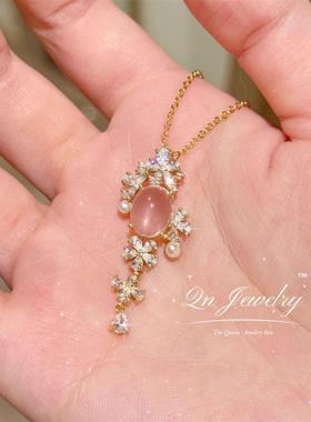 Qn Jewelry/春江花月夜 天然莫粉水晶纯银项链A41