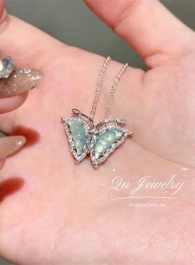 Qn Jewelry/福蝶 925纯银天然蓝水蝴蝶项链A20