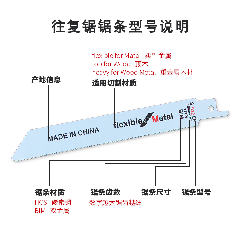 往复锯锯条金属木工修枝pvc管材切割通用型机用锯条高碳钢水电工 - 图2