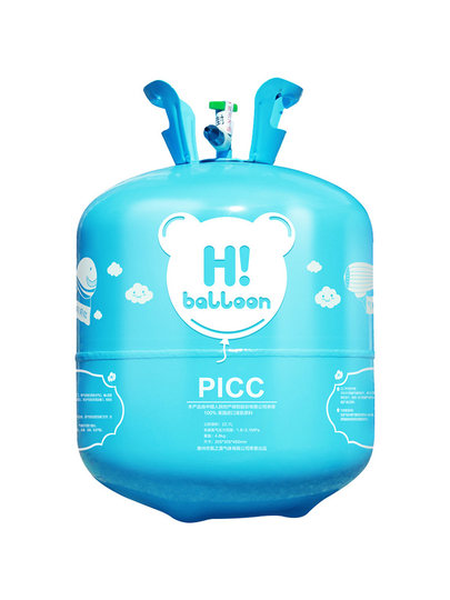 Helium balloon inflator small bottle floats in the air and releases nitrogen wedding