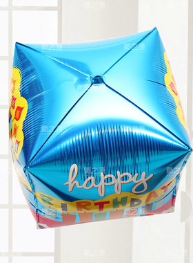 新款男女孩立体正方形卡通灯笼铝膜气球周岁生日派对装饰布置气球
