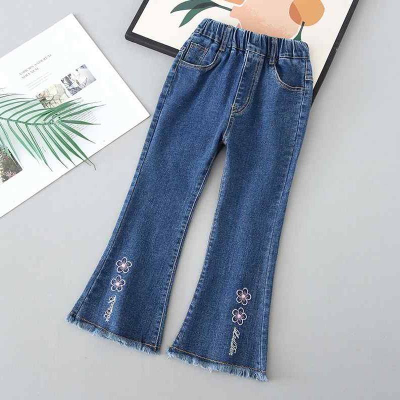 女童牛仔裤春秋款2024新款女宝宝春装刺绣喇叭裤中大童装裤子外穿