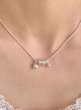 足银990几何弹簧项链女S925纯银设计感小众简约蛇骨链轻奢ins风