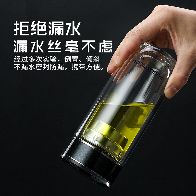 富光双层玻璃杯加厚男士泡茶杯大容量茶水分离杯车载鹅蛋杯400ml-图0