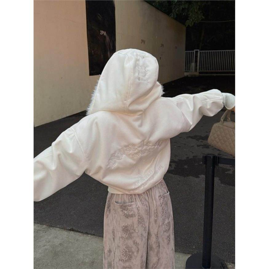 PPHOME美式大毛领加绒连帽卫衣外套女冬季休闲加厚保暖白色短棉衣,淘宝优惠券,粉丝福利购,淘宝优惠卷