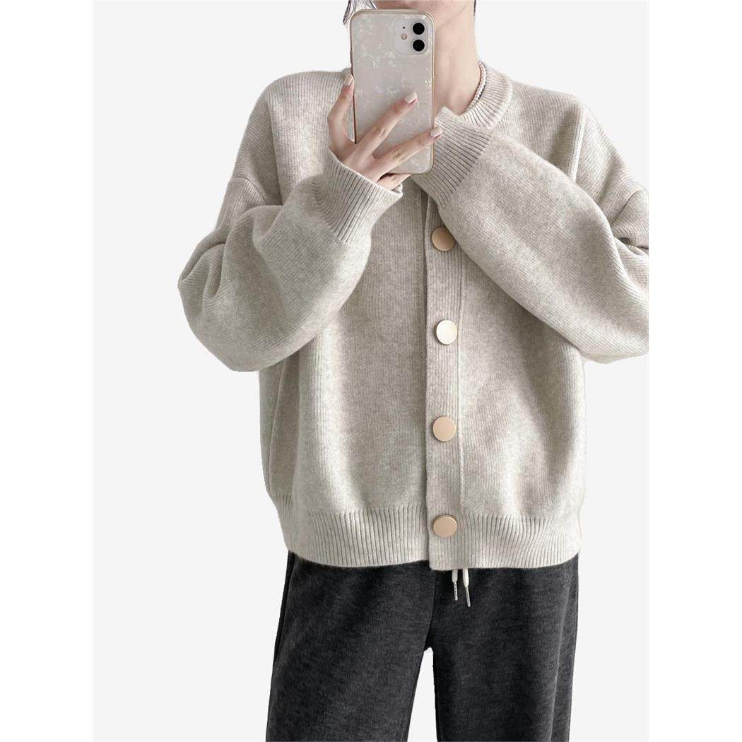 悦织雅 设计感单排扣纯色针织毛衣外套开 衫慵懒宽松圆领秋冬上衣,淘宝优惠券,粉丝福利购,淘宝优惠卷