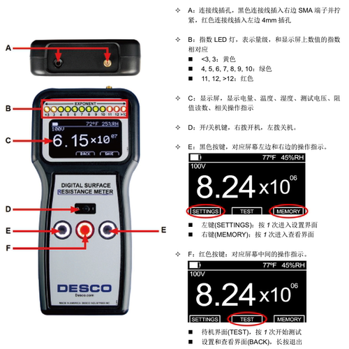现货防静电测试仪美国DESCO19290重锤式数显表面电阻测试仪 - 图2