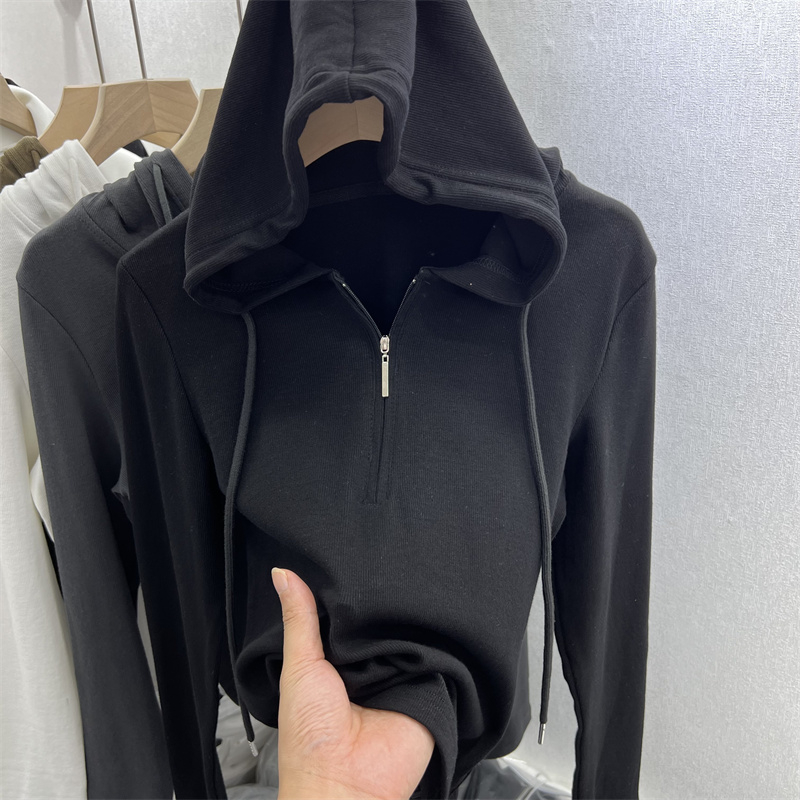 半拉链连帽卫衣女春秋宽松显瘦百搭设计感小众别致学生上衣外套潮