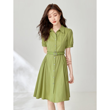 Mohan Yimei textured shirt skirt 2024 summer new fashion Korean style elegant waist slimming dress ສໍາລັບແມ່ຍິງ