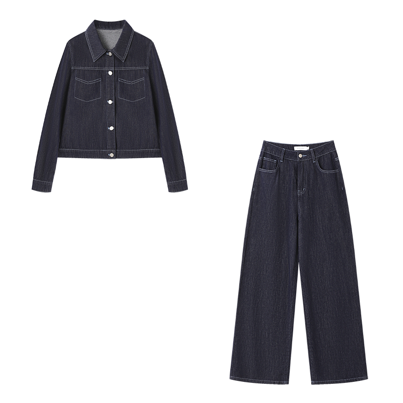 沫晗依美复古摩登2026春季新款短款夹克外套阔腿裤女牛仔时尚套装,淘宝优惠券,粉丝福利购,淘宝优惠卷