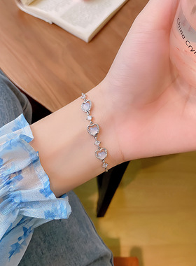 轻奢小众猫眼石爱心手链女ins潮高级设计感闪闪锆石手串手饰批发