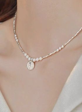 碎珍珠项链滴不规则法式施家玫瑰