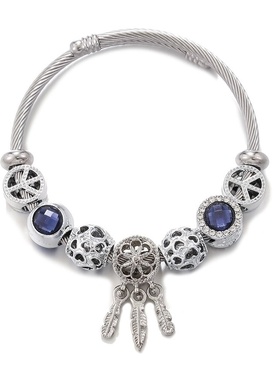 时尚不锈钢开口手镯 DIY几何珠子镂空捕梦网 简约手串手镯女饰品