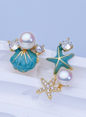 银针耳钉天然海边耳饰淡水之星