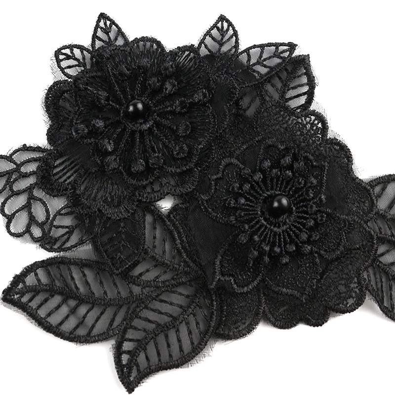 时尚黑色图案欧根纱布贴补丁贴衣服修补装饰刺绣蕾丝花朵蝴蝶布贴 - 图2