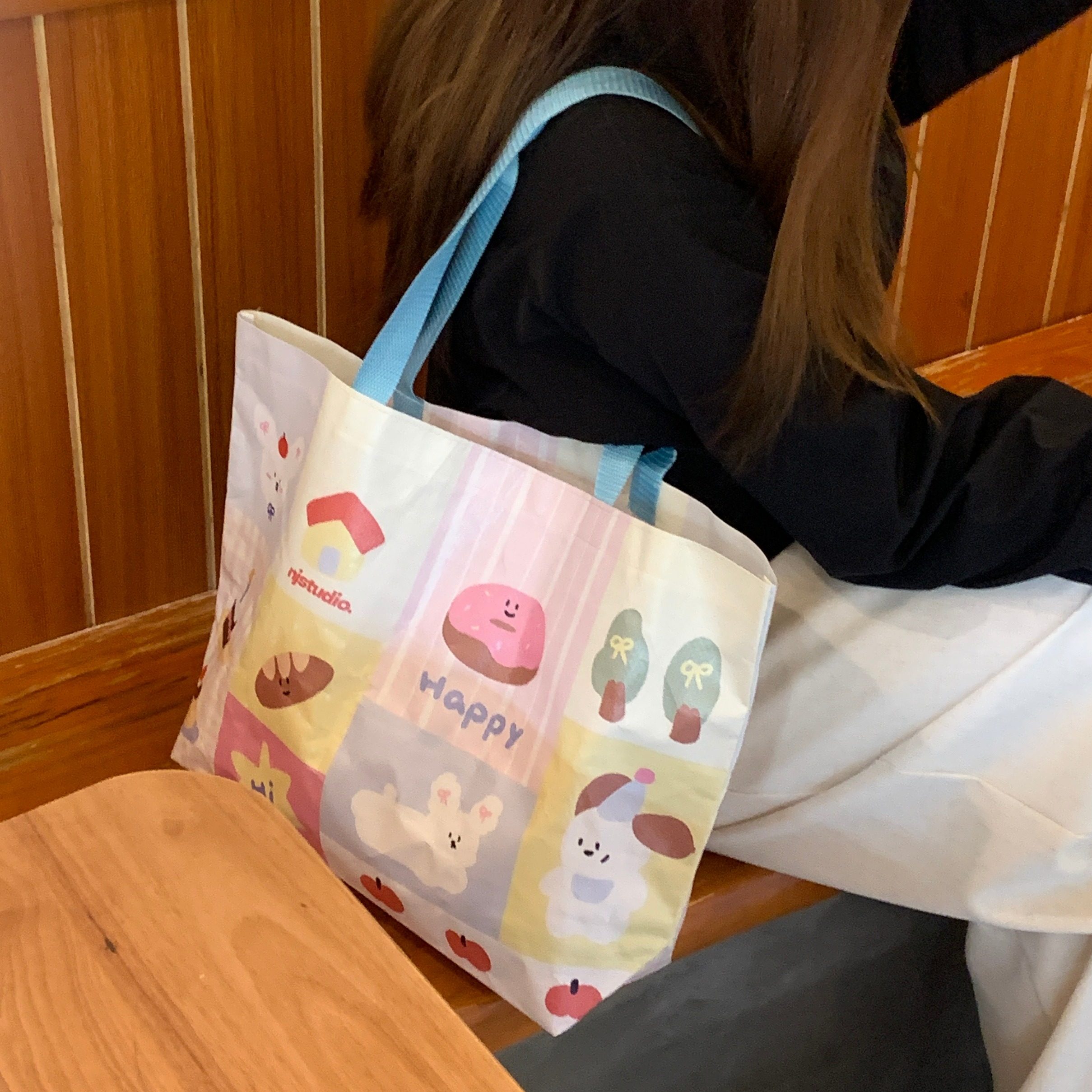 可爱购物单肩编织袋多巴胺环保大容量整理包原创游泳收纳袋多功能,淘宝优惠券,粉丝福利购,淘宝优惠卷