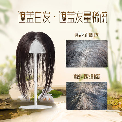 【玄英系列】10*12瑞士网夏季真人发全手工遮白发假发直发补发片 - 图0