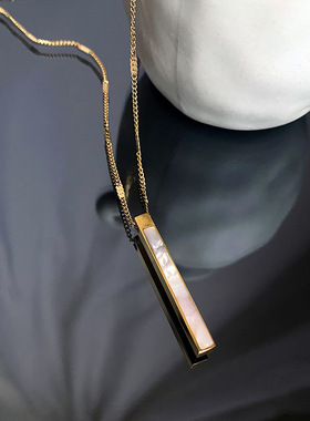 钛钢小竖条不褪色贝母项链女