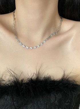 钛钢复古钛钢爱心型锁骨链金项链