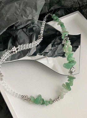 不规则碎石拼接串珠项链女锁骨链