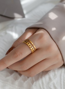 双层链条开口戒指女ins潮冷淡风