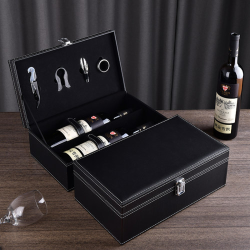 红酒包装礼盒高档酒盒2双支装葡萄酒空盒包装盒通用皮盒酒箱盒子 - 图2