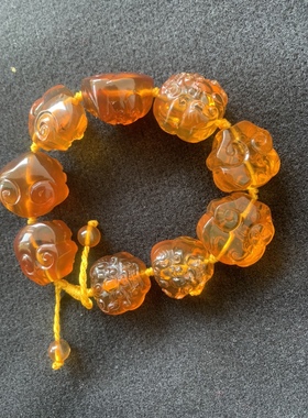 缅甸天然琥珀金珀40克9粒罗汉手串