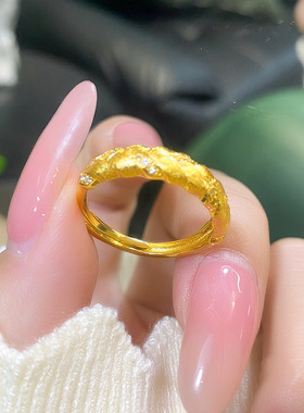 复古国风镀金镶锆开口食指戒