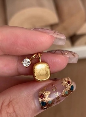 法式中古意大利拉丝方糖S925纯银项链轻奢小众高端级设计感锁骨颈