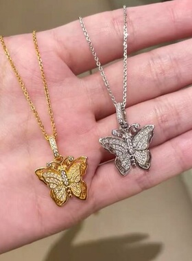 S925纯银项链蝴蝶老铺同款花丝镶碳钻轻奢高端小众级设计感锁骨颈