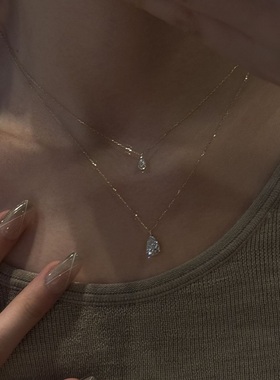 S925纯银项链水滴超闪钻轻奢高端小众级感气质精致百搭锁骨颈链女
