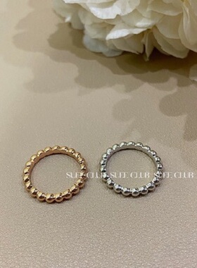 S925纯银戒指细珠圆球镀18K黄金素圈豆豆食指轻奢高端小众级感环