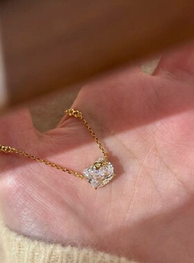 S925纯银项链超闪Kitty猫碳钻锆石轻奢高端小众级设计感精致颈链