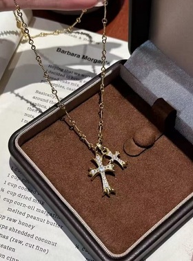 S925纯银项链欧美式复古双十字架轻奢高端小众级百搭重工锁骨颈链