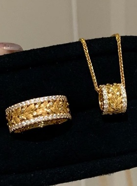 S925纯银项链麦穗意大利中古拉丝排钻轻奢高端小众级感复古锁骨颈