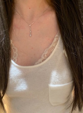 法式复古S925纯银拉丝水滴镶钻项链轻奢小众高端级设计感锁骨颈链