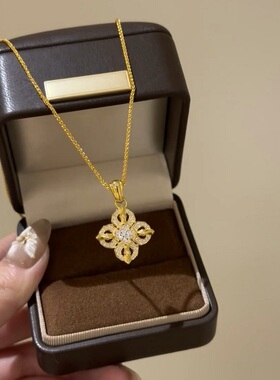 S925纯银项链十字金刚杵高碳钻镶太阳花轻奢端小众级感百搭锁骨颈