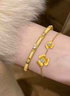 S925纯银手链意大利拉丝工艺兰花镶钻锆石轻奢高端小众级设计感潮